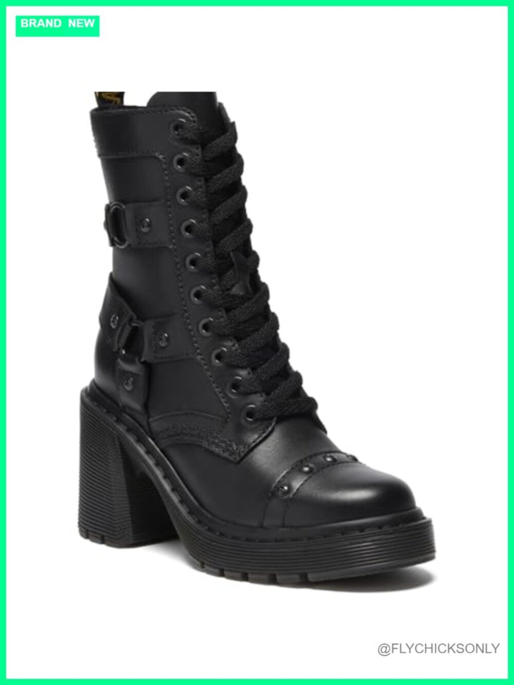 Dr. Martens Chesney Harness Leather Ankle Boots Flare Heel